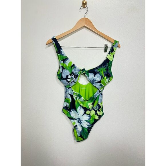 Aerie one piece swimsuit full coverage green floral print swimwear scoop back S - Picture 4 of 5